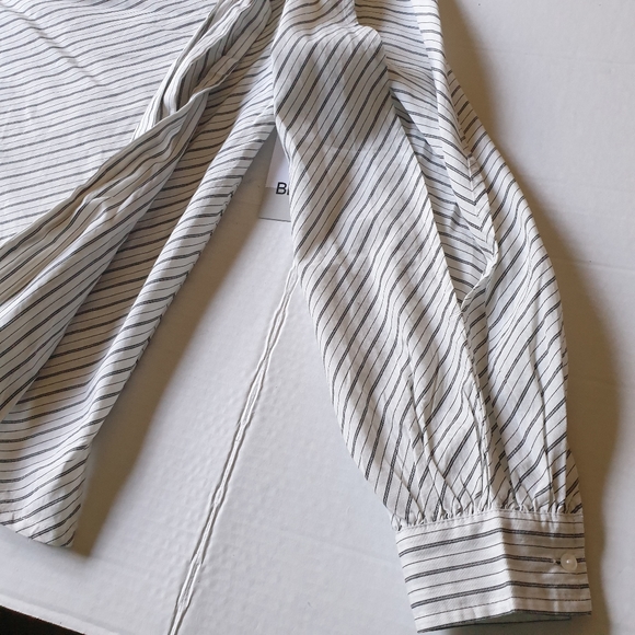 BP. Black & White Pinstripe Split Long Sleeve One Shoulder Dress Blouse Sz XXS - Picture 16 of 16